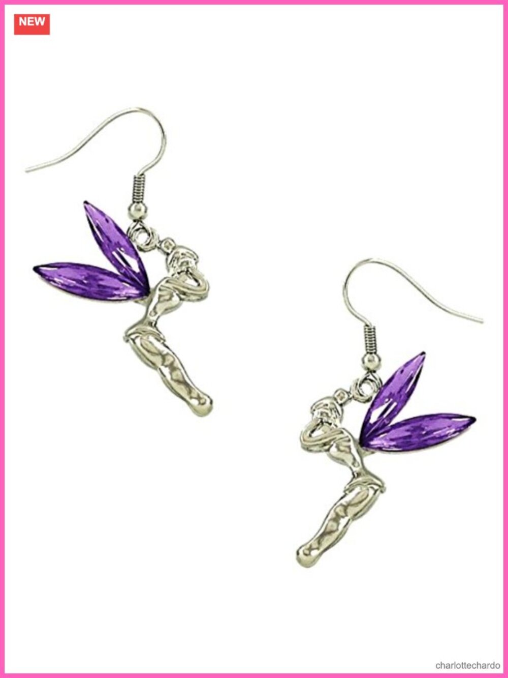 Tinkerbell Fairy Earrings Rhodium Plated Crystal Wings